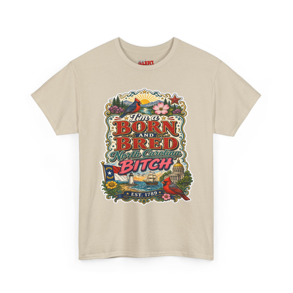 North Carolina Born and Bred Bitch T-Shirt — Vintage Floral Americana Tee