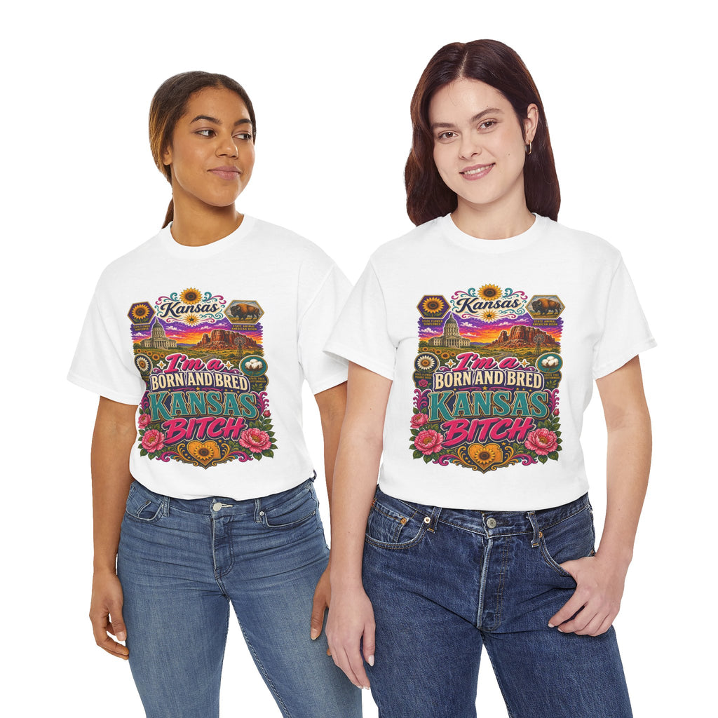 Kansas Born and Bred T-Shirt — "I'm a Born and Bred Kansas Bitch" Graphic Tee