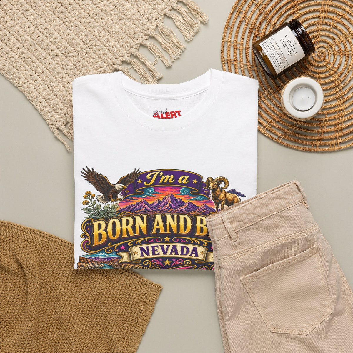 Nevada BORN AND BRED Tee — "I'm a Born and Bred Nevada Bitch" Vintage State Pride Tee