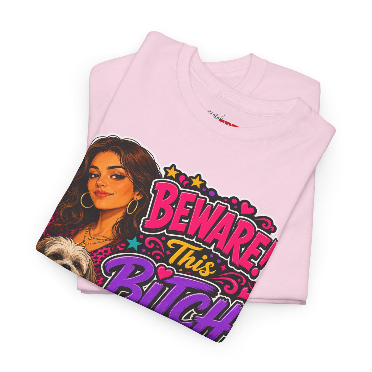 "Beware! This Bitch Bites" Colorful Dog & Woman Graphic Tee