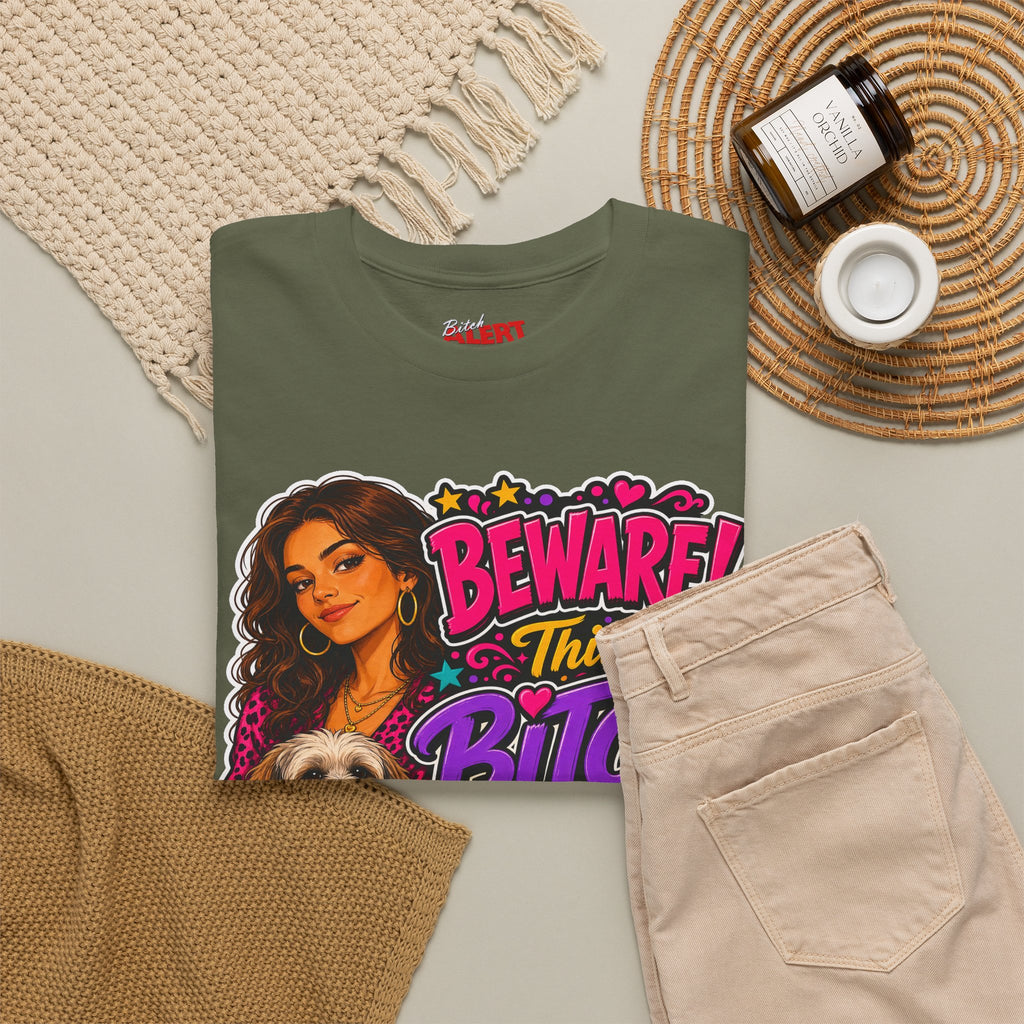 "Beware! This Bitch Bites" Colorful Dog & Woman Graphic Tee