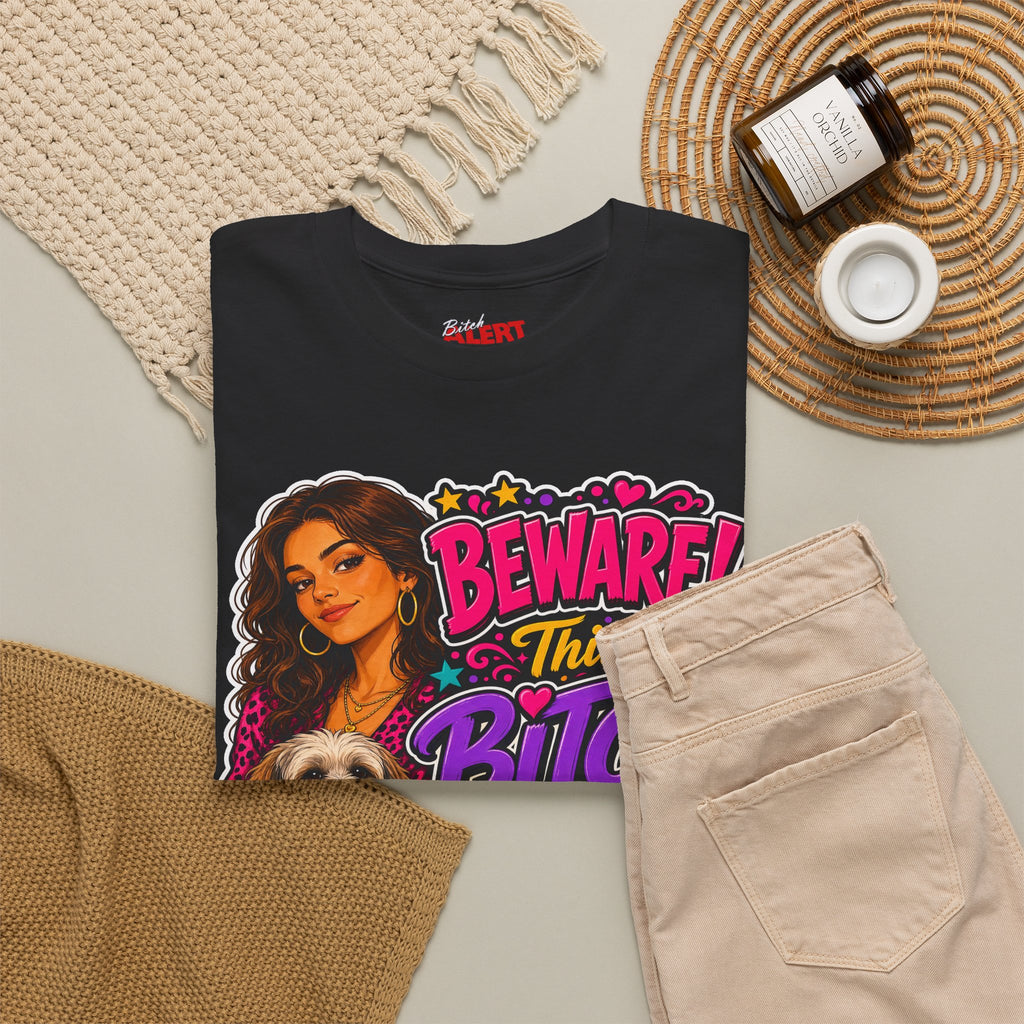 "Beware! This Bitch Bites" Colorful Dog & Woman Graphic Tee