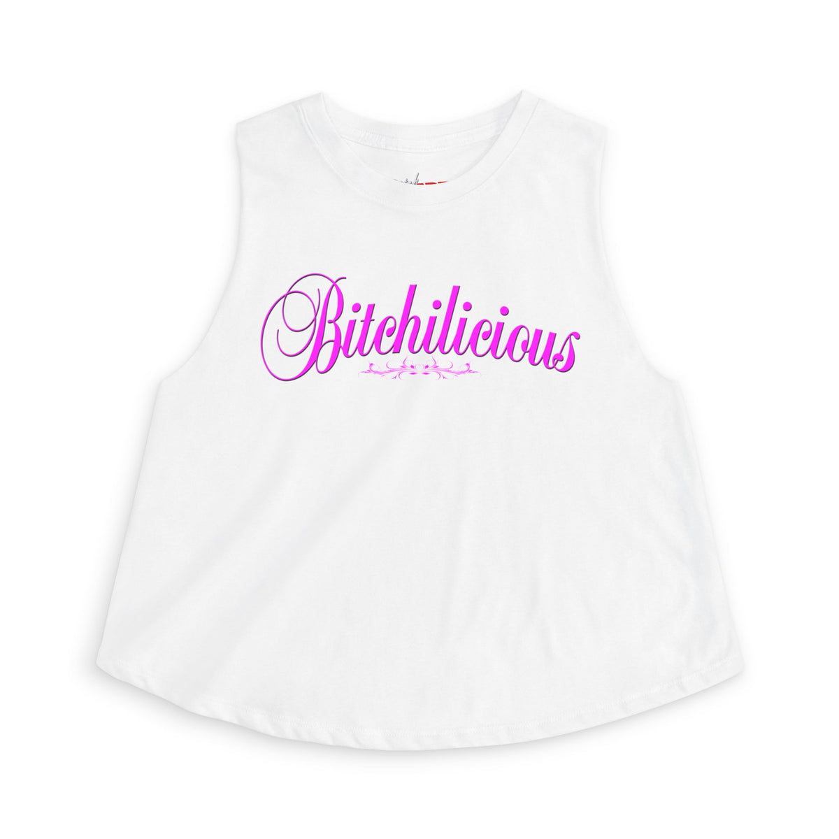 Bitchilicious Crop Top — Pink Script Graphic Women's Tank