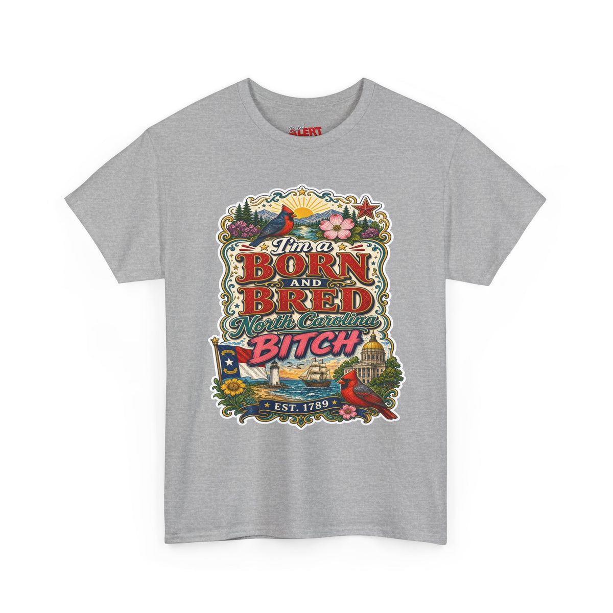 North Carolina Born and Bred Bitch T-Shirt — Vintage Floral Americana Tee