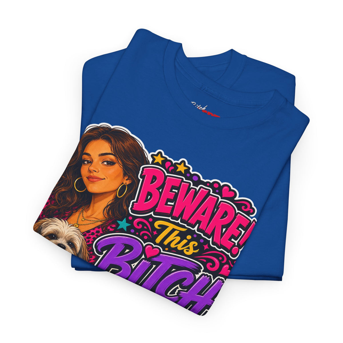 "Beware! This Bitch Bites" Colorful Dog & Woman Graphic Tee