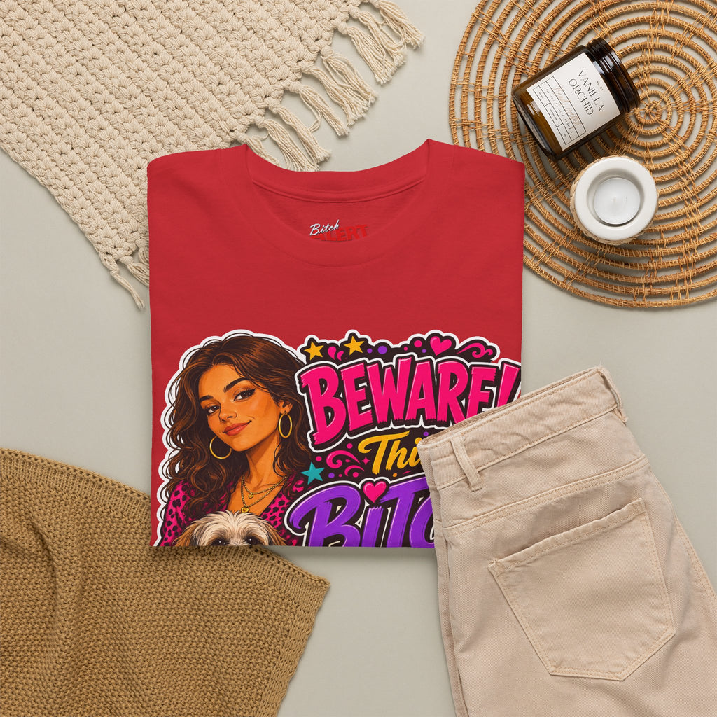 "Beware! This Bitch Bites" Colorful Dog & Woman Graphic Tee