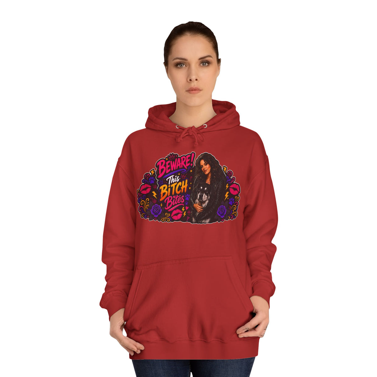 "Beware This Bitch Bites" Floral Graphic Hoodie