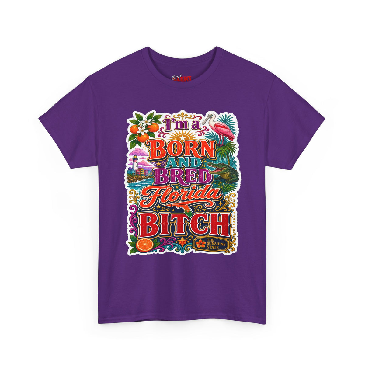 Florida Born & Bred Tee — "I'm a Born and Bred Florida Bitch" Colorful Retro State Pride T-Shirt