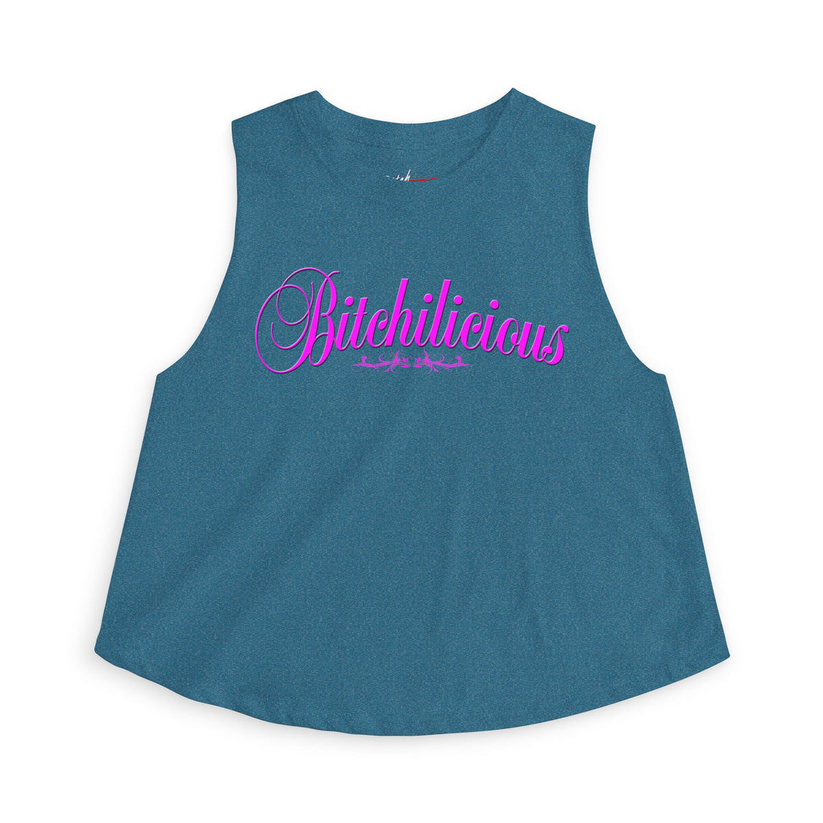 Bitchilicious Crop Top — Pink Script Graphic Women's Tank