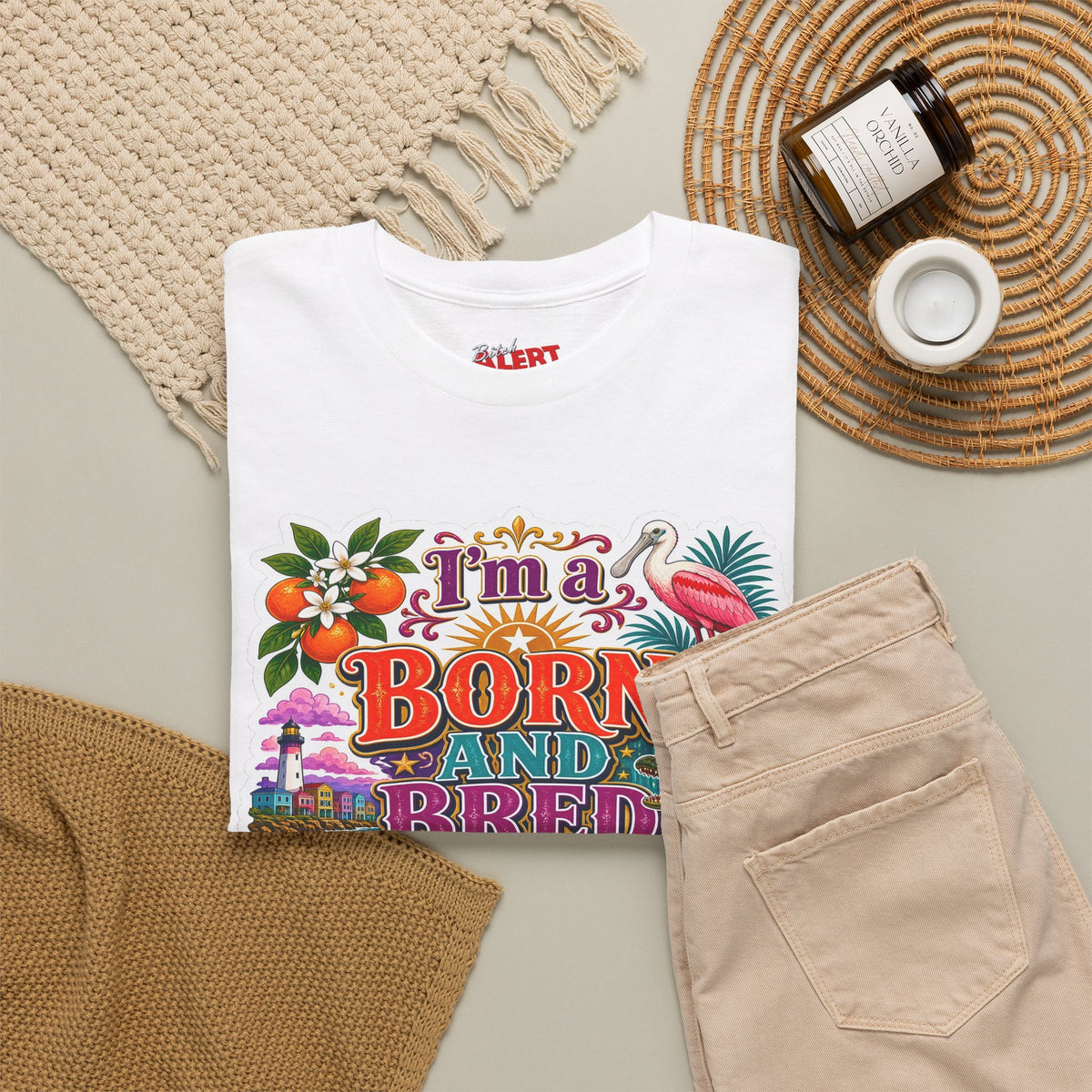 Florida Born & Bred Tee — "I'm a Born and Bred Florida Bitch" Colorful Retro State Pride T-Shirt