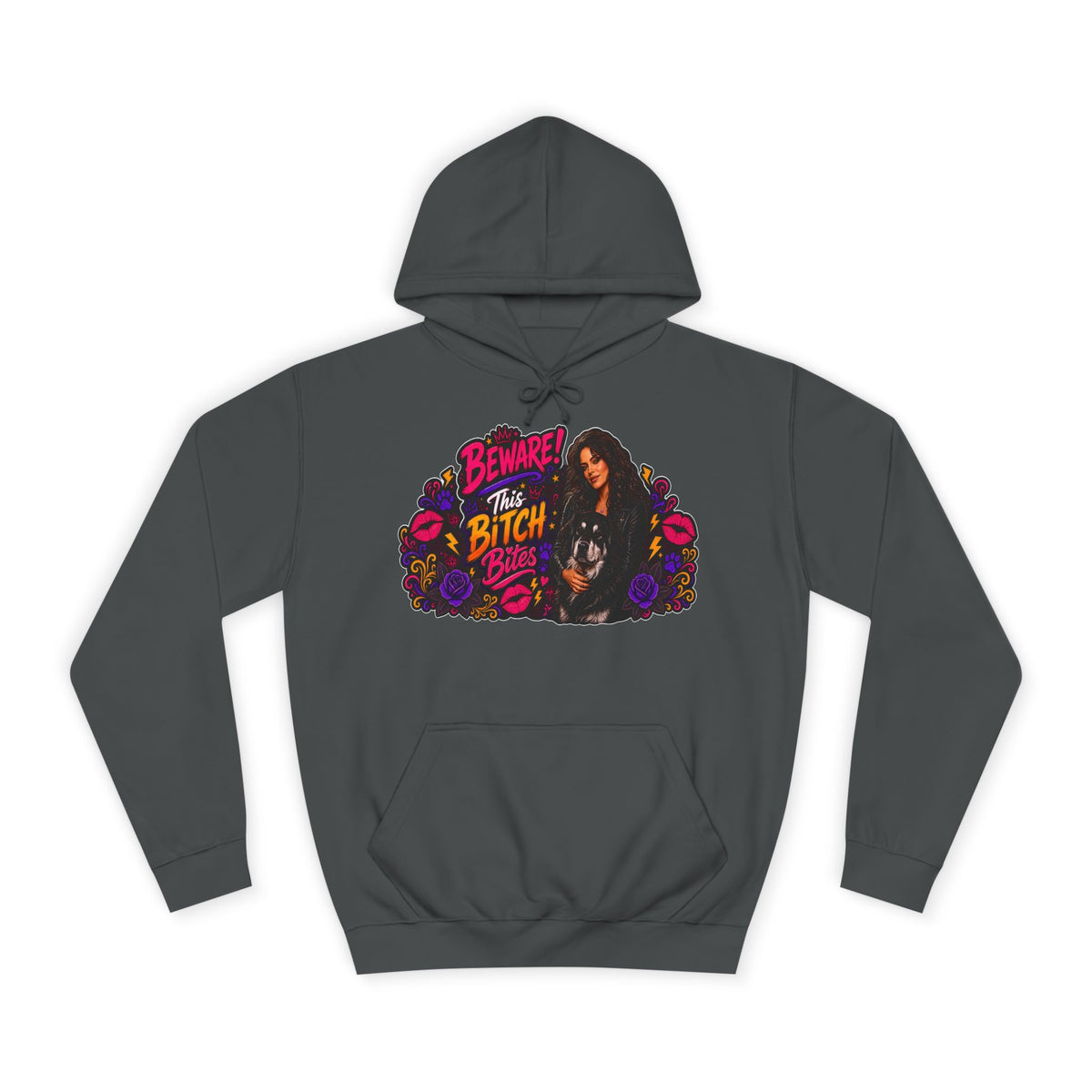 "Beware This Bitch Bites" Floral Graphic Hoodie