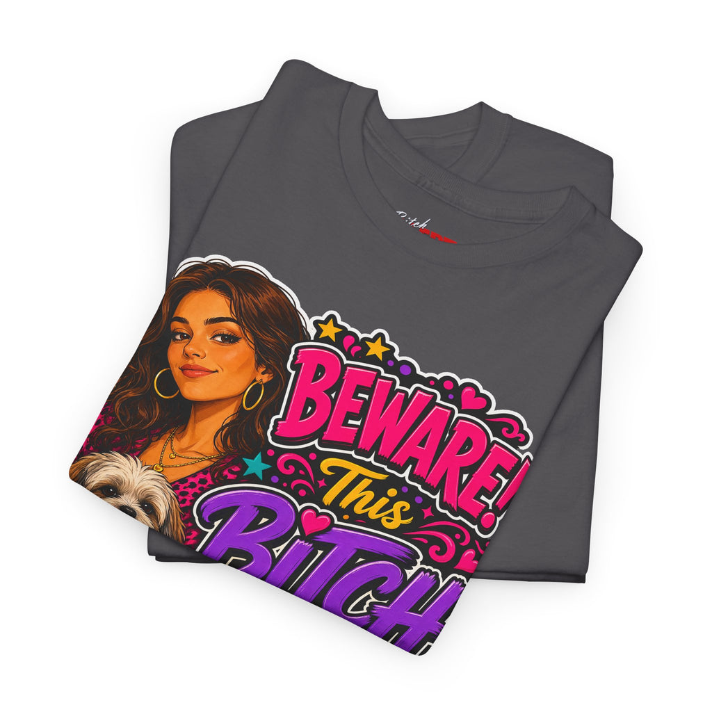 "Beware! This Bitch Bites" Colorful Dog & Woman Graphic Tee