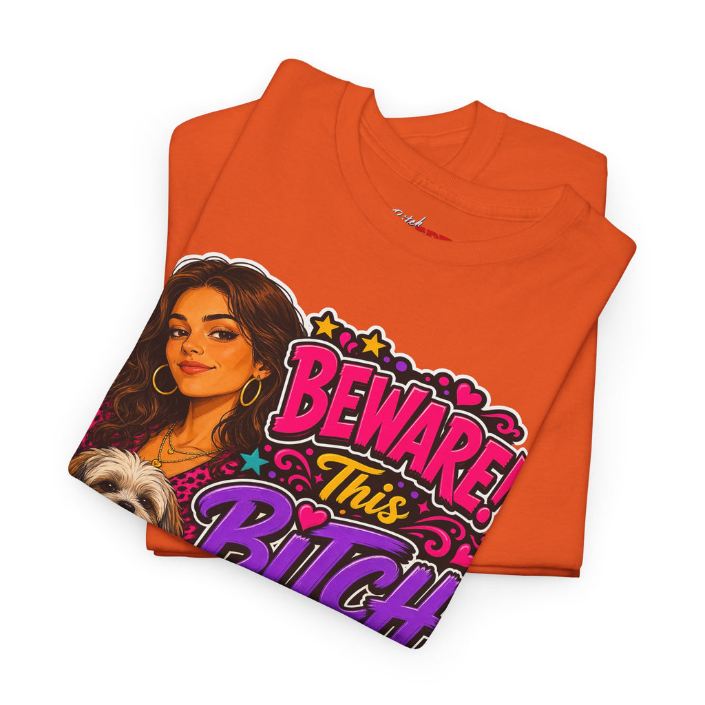 "Beware! This Bitch Bites" Colorful Dog & Woman Graphic Tee