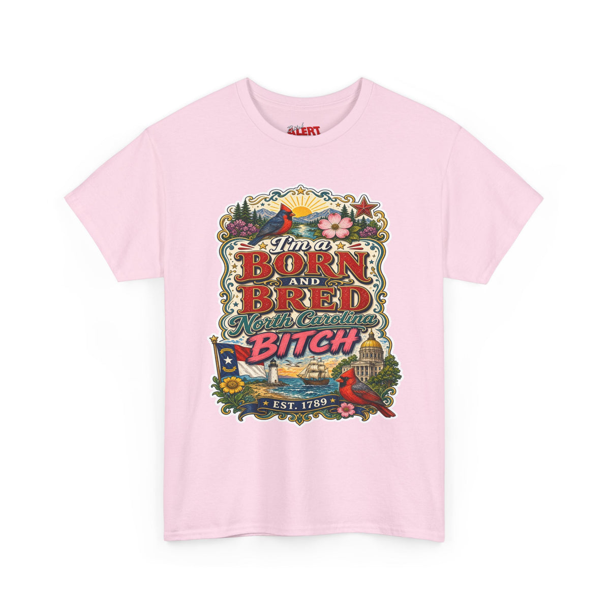 North Carolina Born and Bred Bitch T-Shirt — Vintage Floral Americana Tee