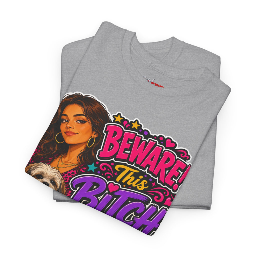 "Beware! This Bitch Bites" Colorful Dog & Woman Graphic Tee