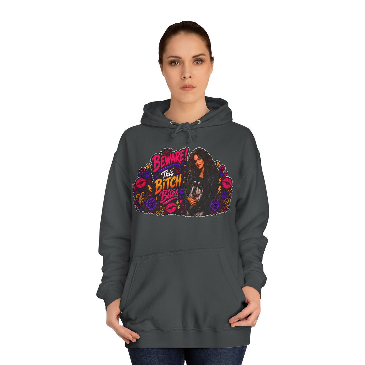 "Beware This Bitch Bites" Floral Graphic Hoodie