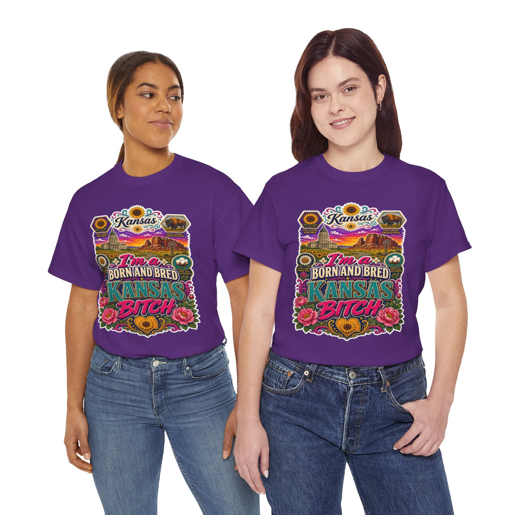 Kansas Born and Bred T-Shirt — "I'm a Born and Bred Kansas Bitch" Graphic Tee