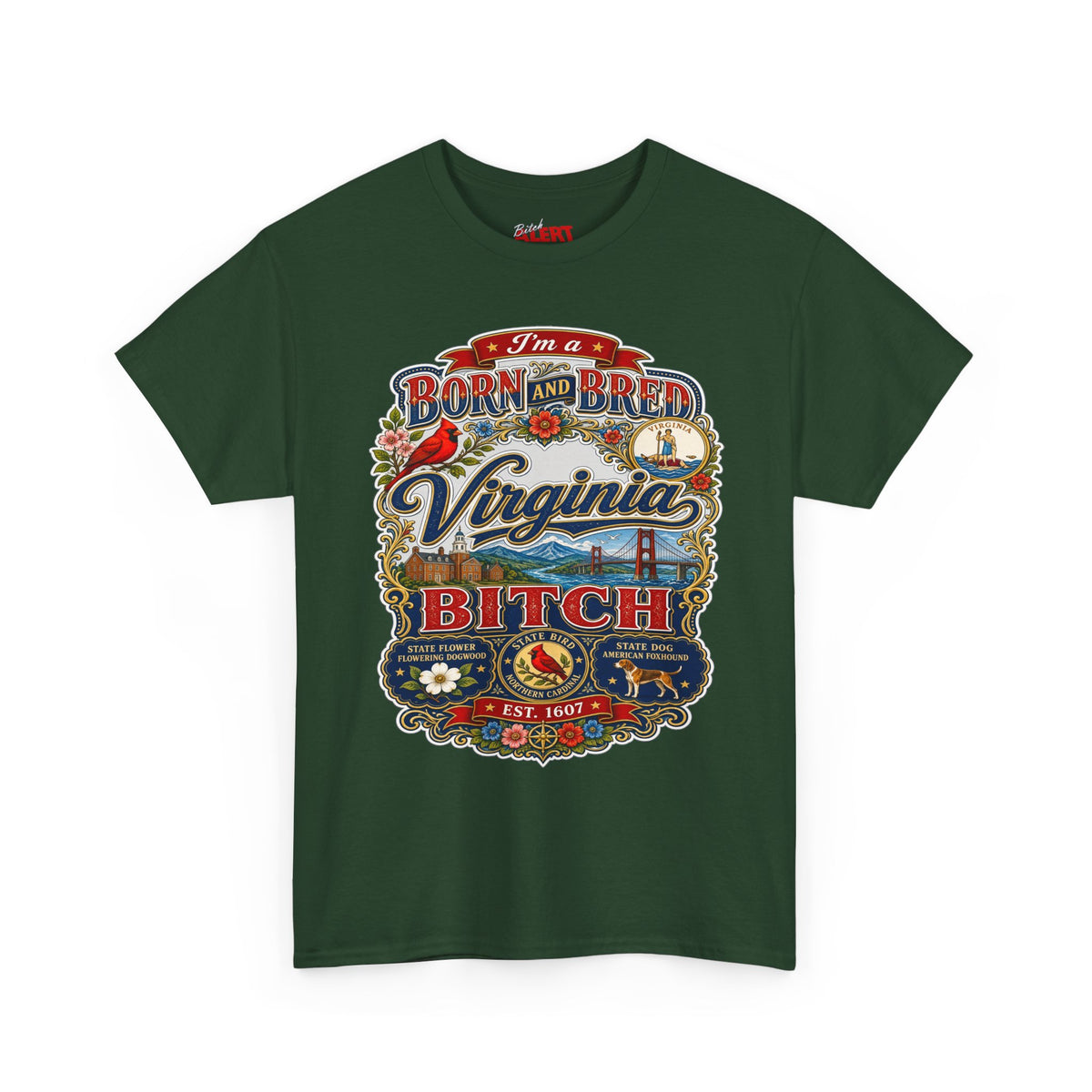 Virginia Born and Bred T-Shirt — Vintage State Pride Graphic Tee ("Virginia Bitch")
