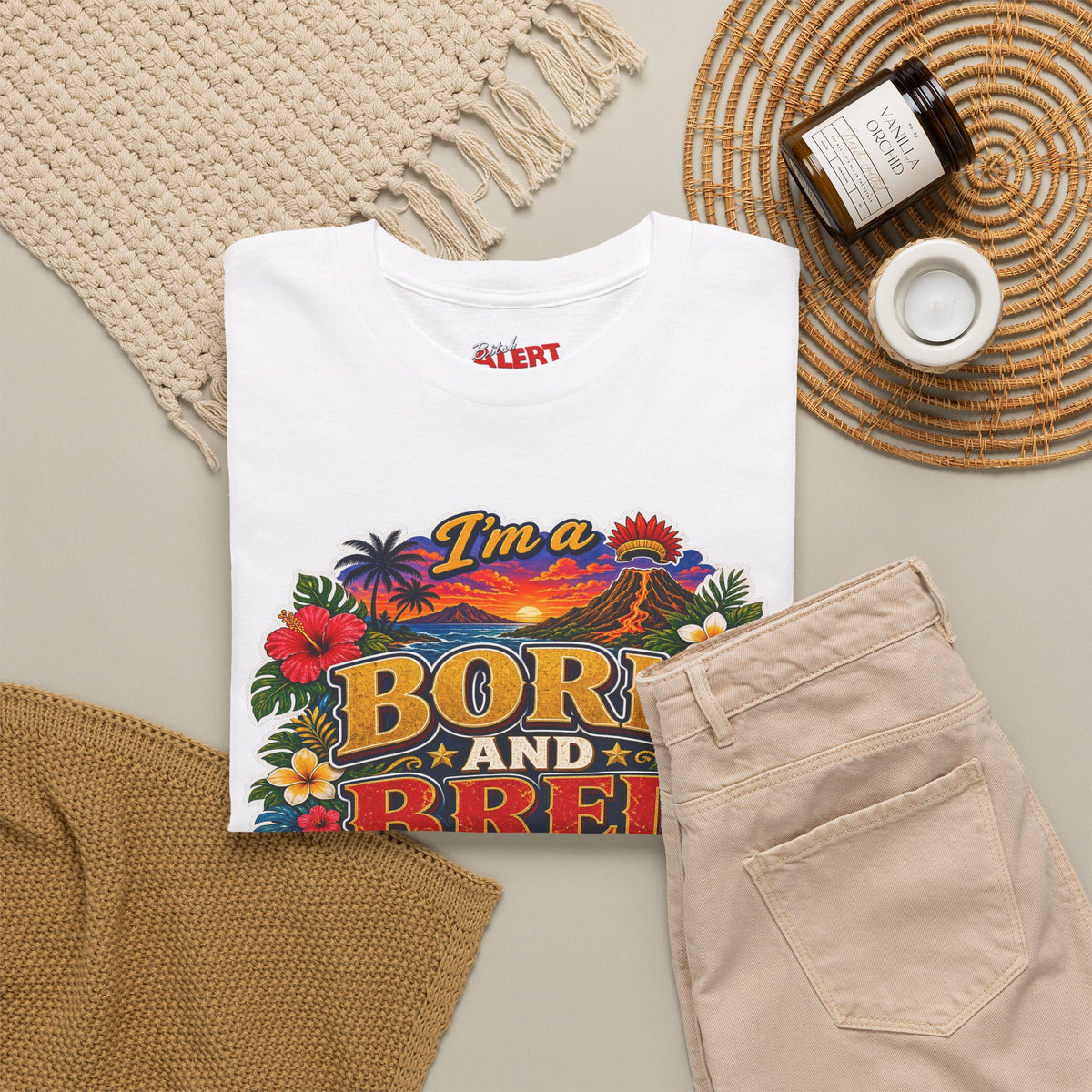 Hawaii Tee Born and Bred  — "I’m a Born and Bred Hawaii Bitch" Floral Island T‑Shirt