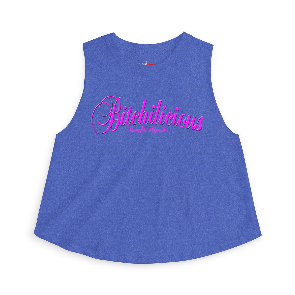 Bitchilicious Crop Top — Pink Script Graphic Women's Tank