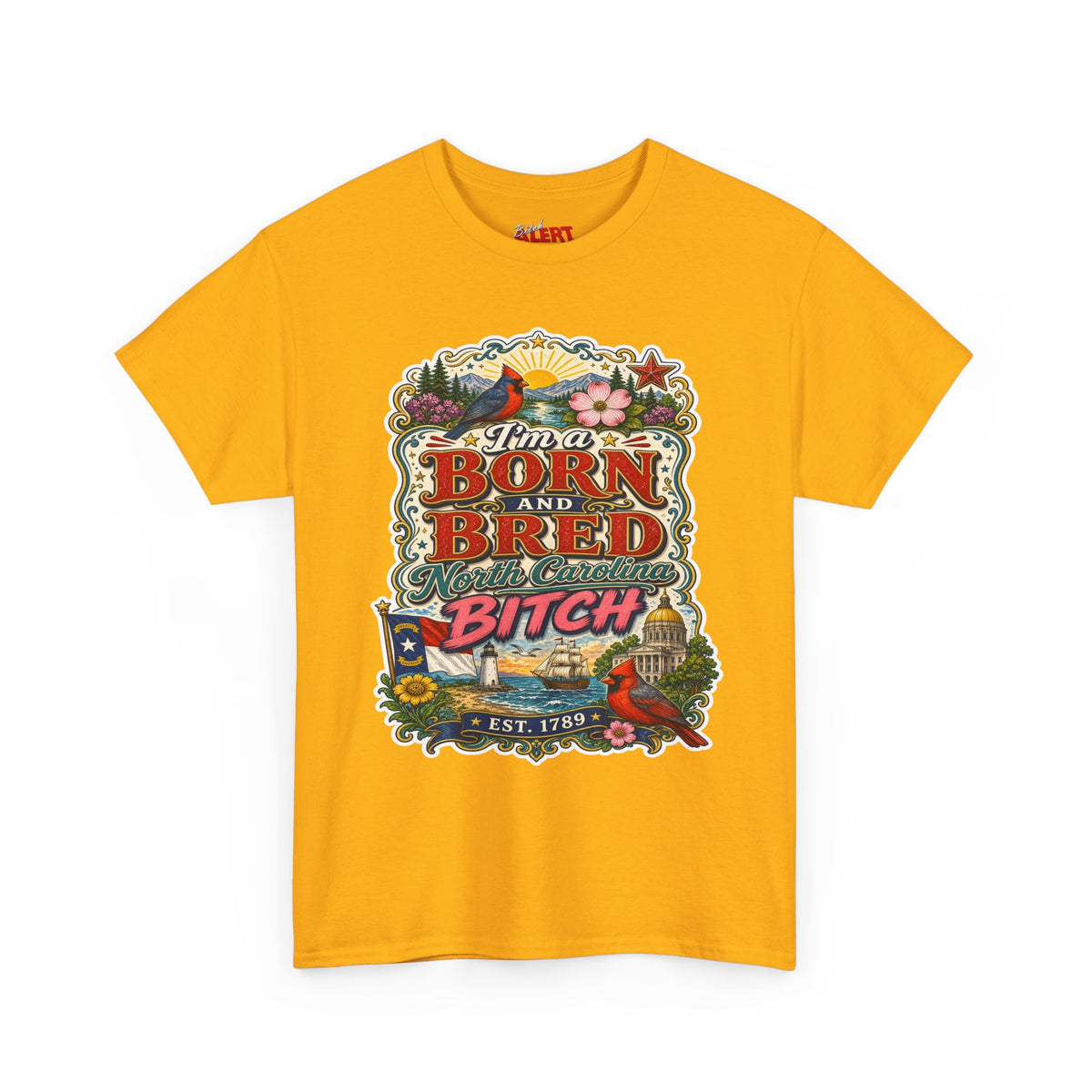 North Carolina Born and Bred Bitch T-Shirt — Vintage Floral Americana Tee