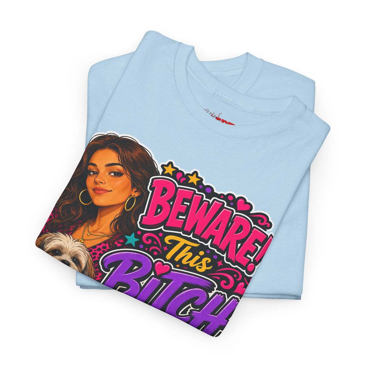 "Beware! This Bitch Bites" Colorful Dog & Woman Graphic Tee