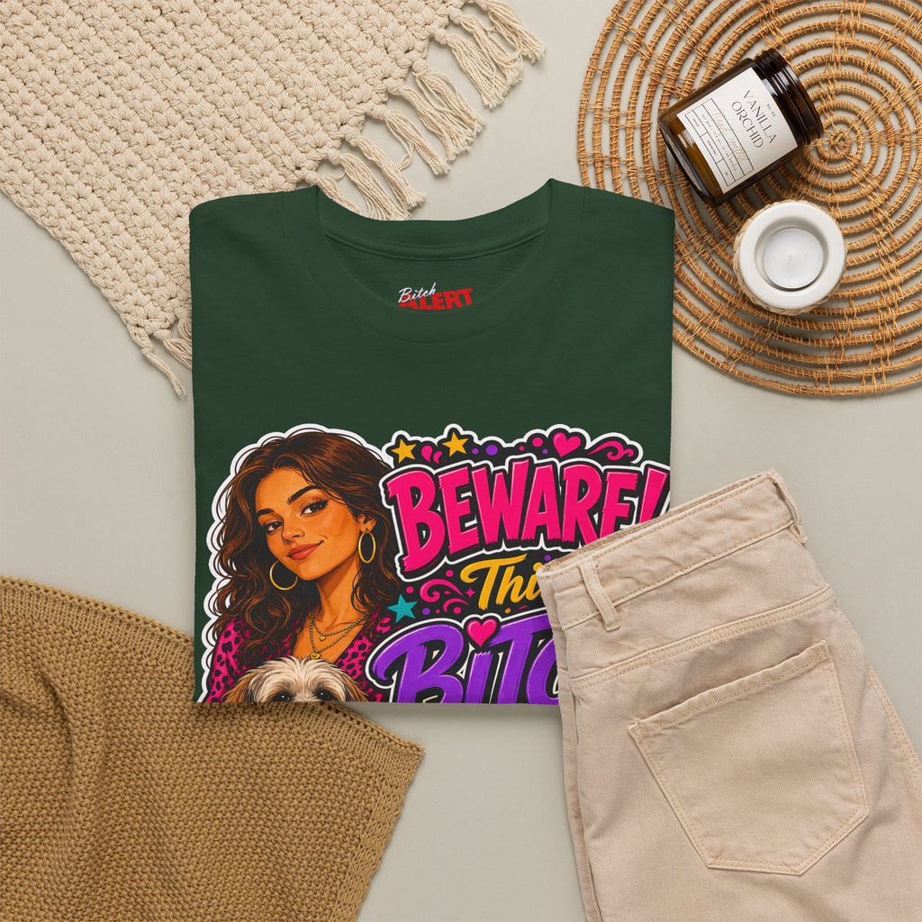 "Beware! This Bitch Bites" Colorful Dog & Woman Graphic Tee