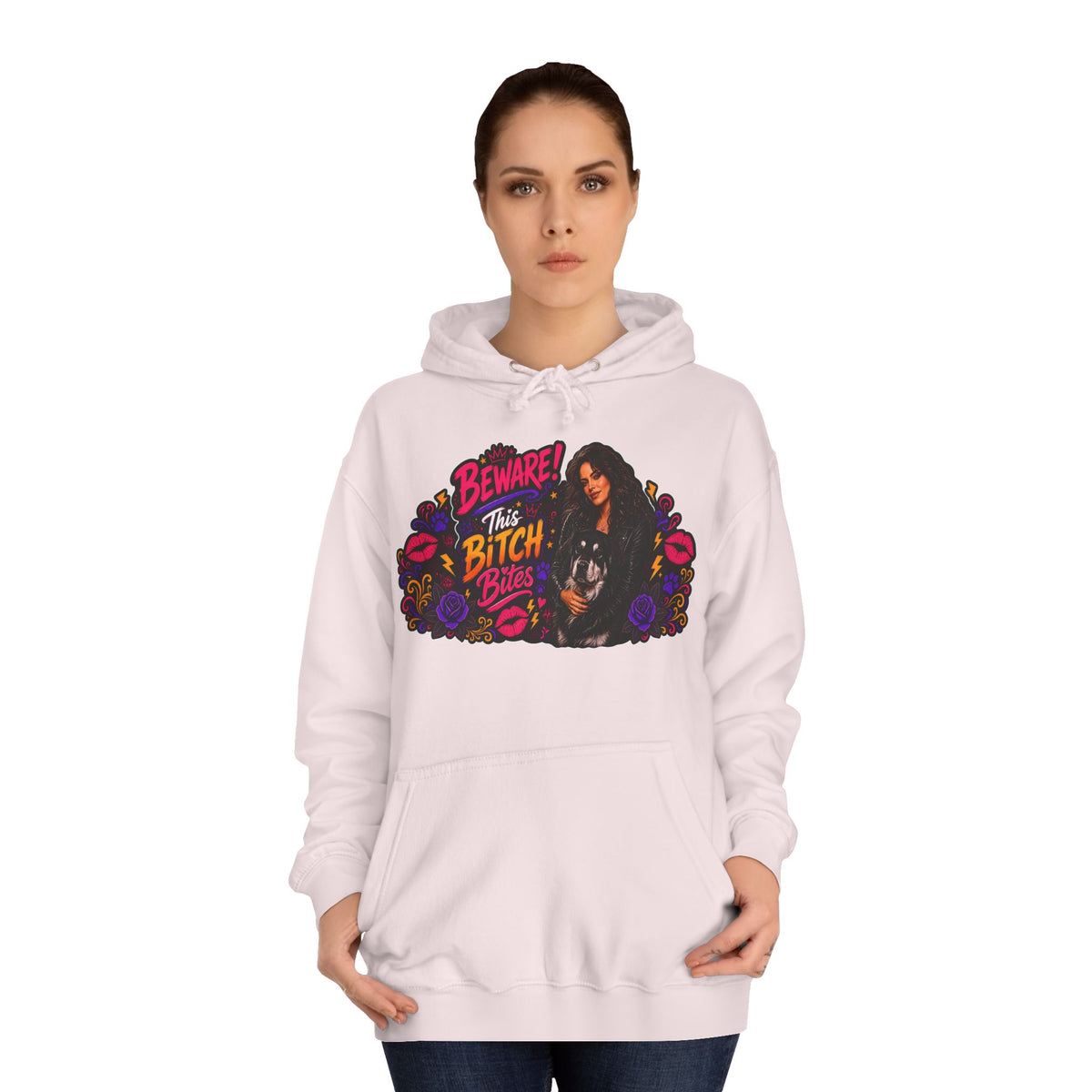 "Beware This Bitch Bites" Floral Graphic Hoodie
