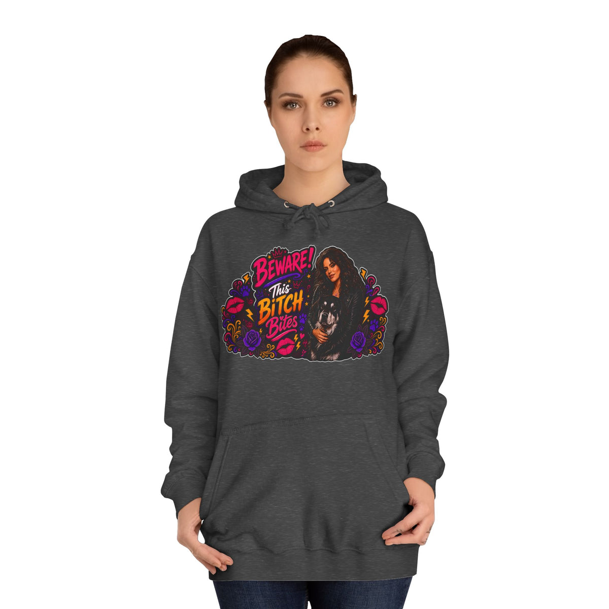 "Beware This Bitch Bites" Floral Graphic Hoodie