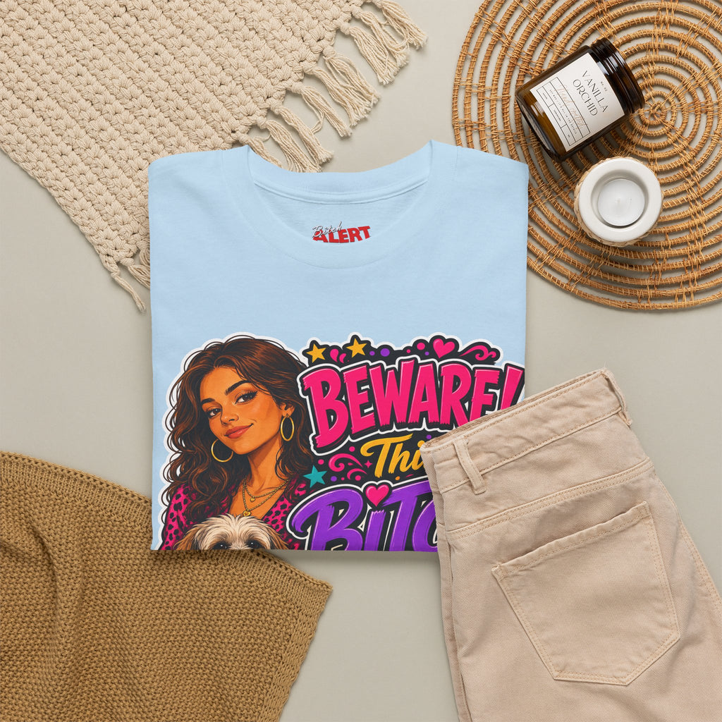 "Beware! This Bitch Bites" Colorful Dog & Woman Graphic Tee