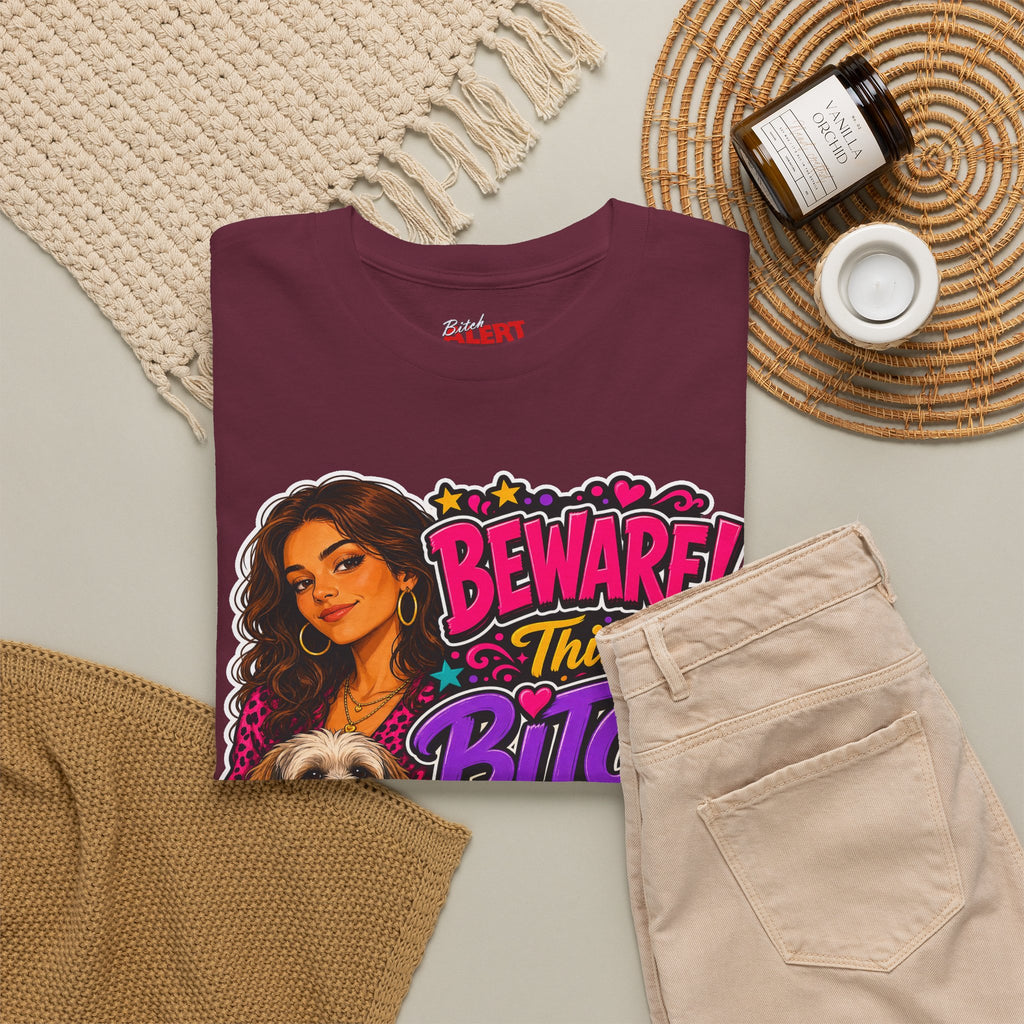 "Beware! This Bitch Bites" Colorful Dog & Woman Graphic Tee