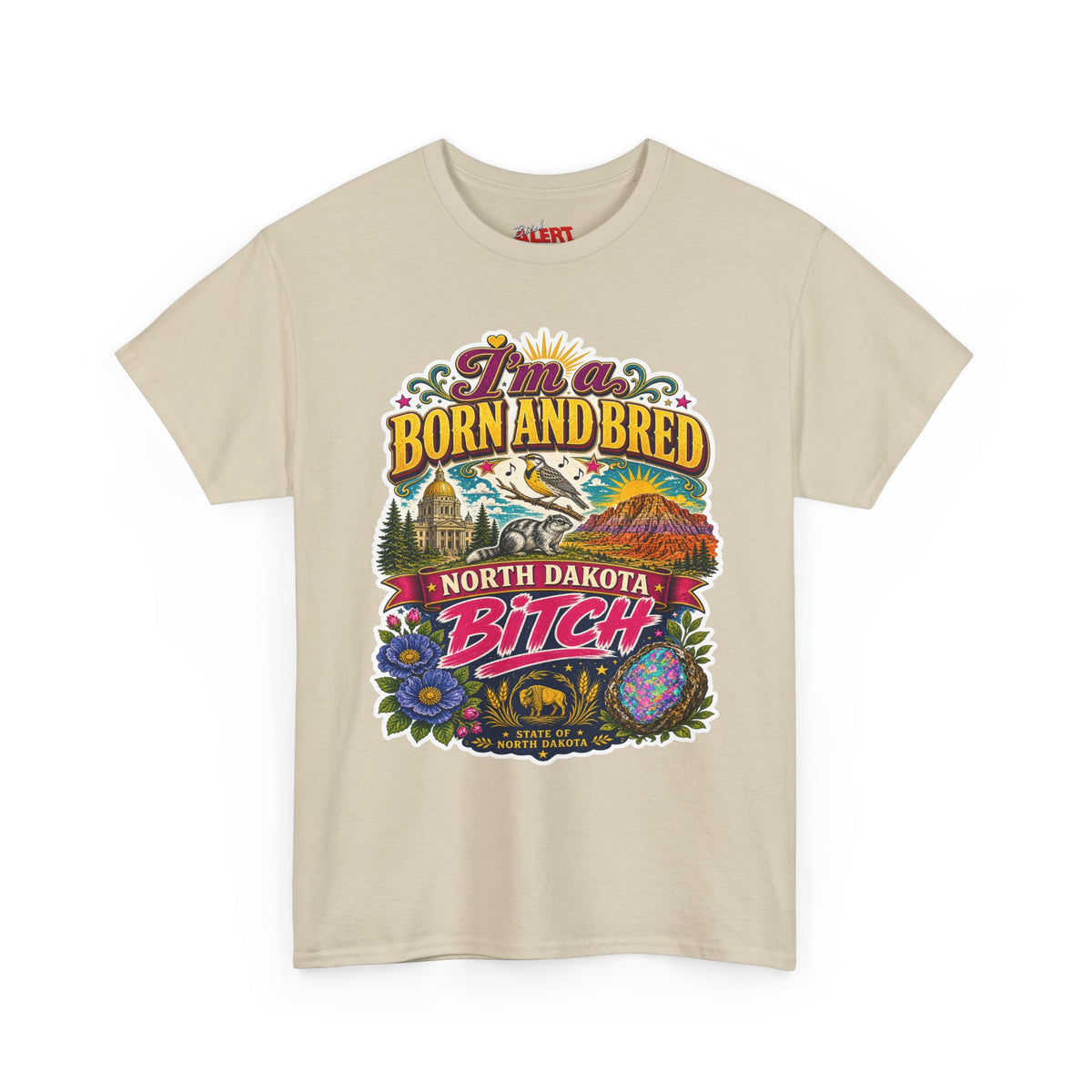 North Dakota Born and Bred Tee — "I'm a Born and Bred North Dakota Bitch" Retro Graphic T‑Shirt