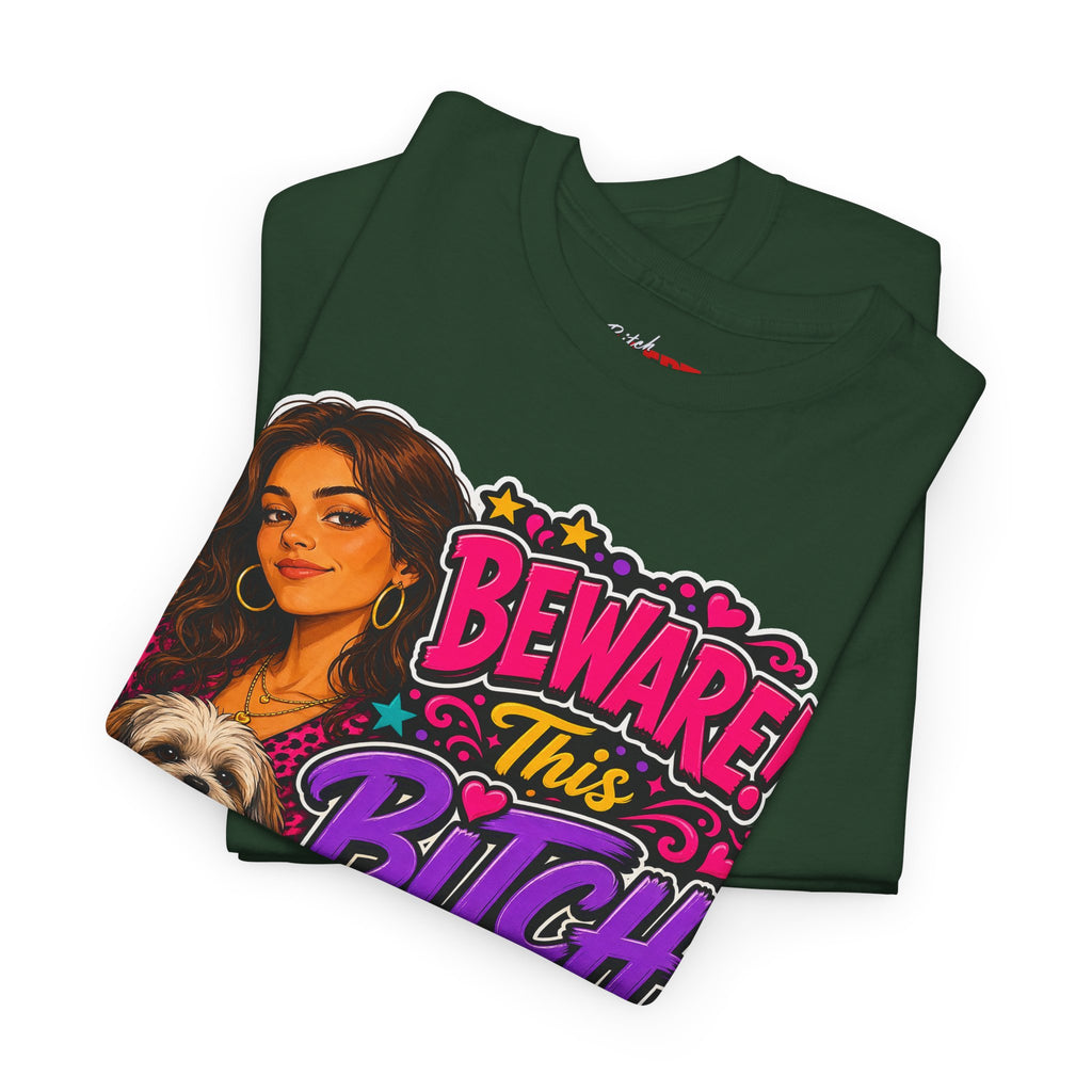 "Beware! This Bitch Bites" Colorful Dog & Woman Graphic Tee