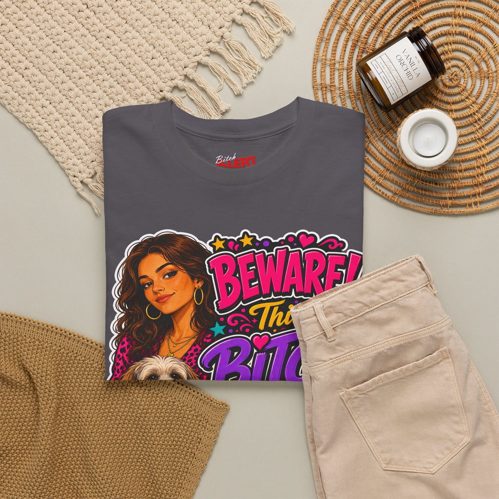"Beware! This Bitch Bites" Colorful Dog & Woman Graphic Tee