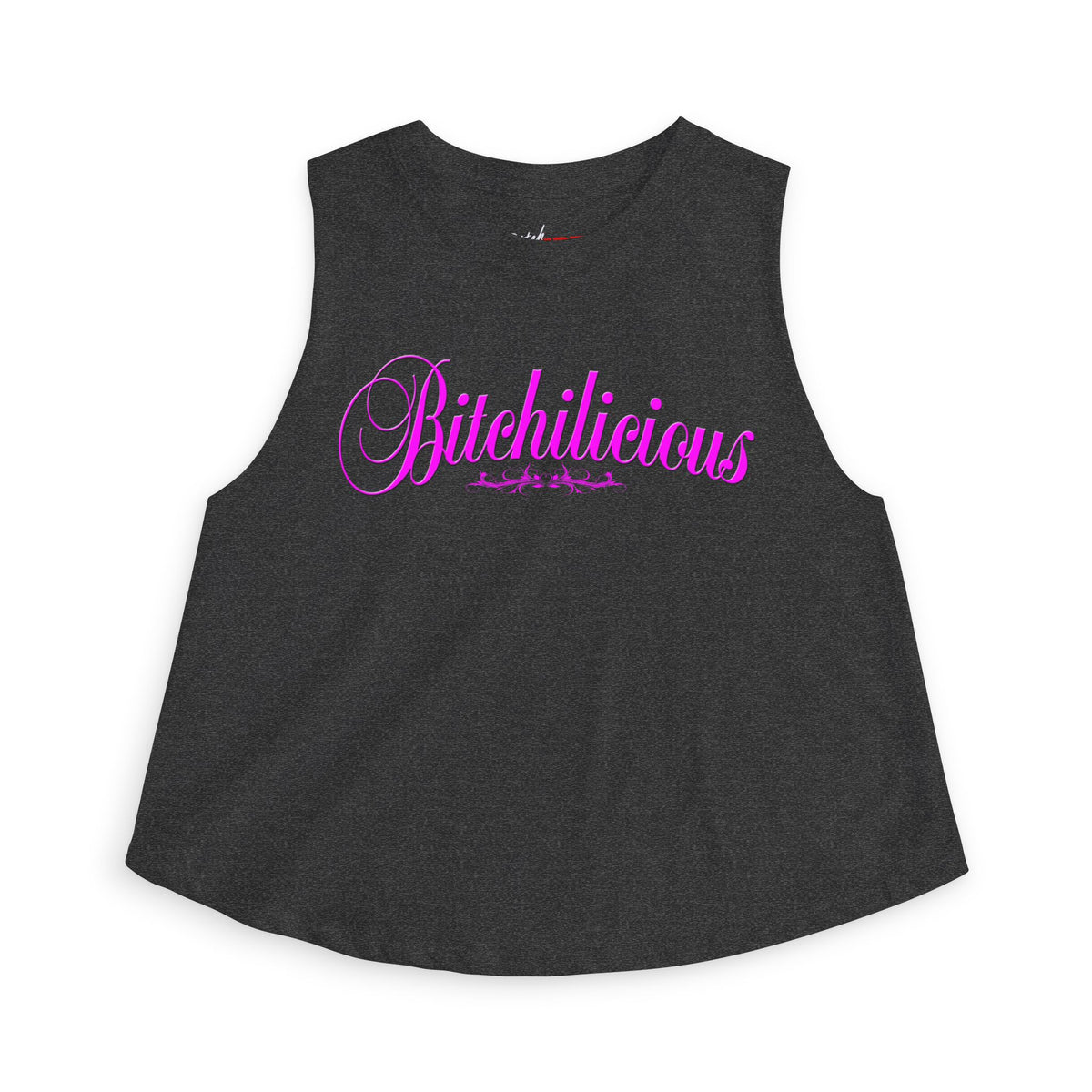Bitchilicious Crop Top — Pink Script Graphic Women's Tank