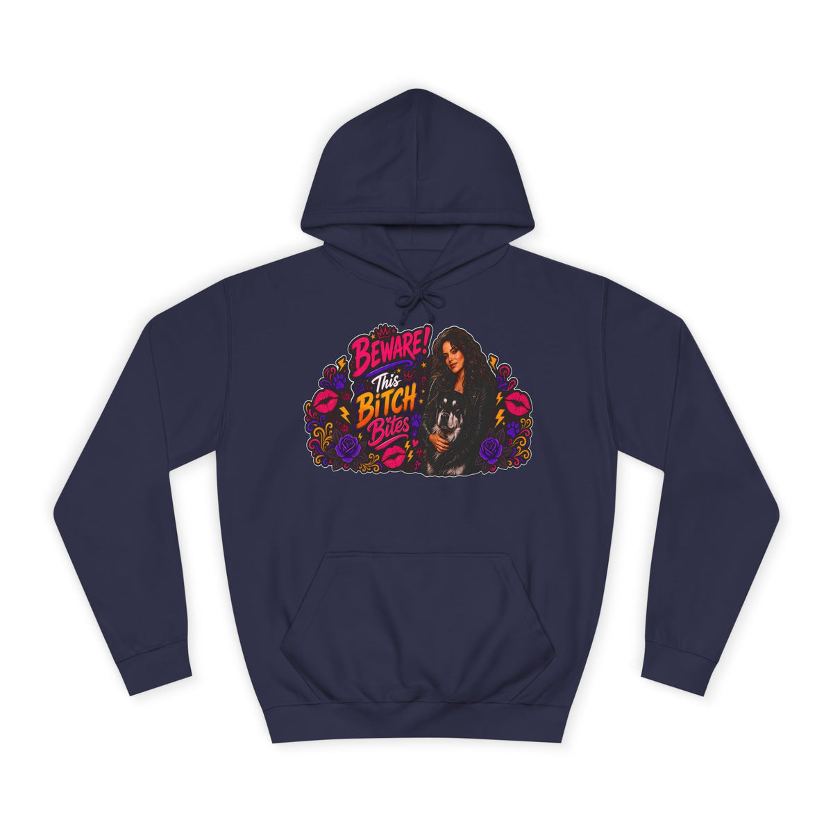 "Beware This Bitch Bites" Floral Graphic Hoodie
