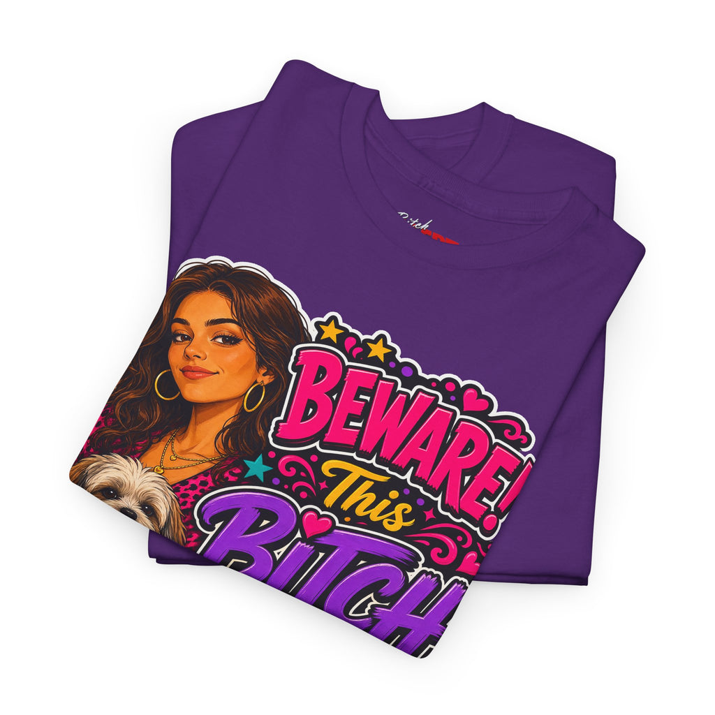 "Beware! This Bitch Bites" Colorful Dog & Woman Graphic Tee
