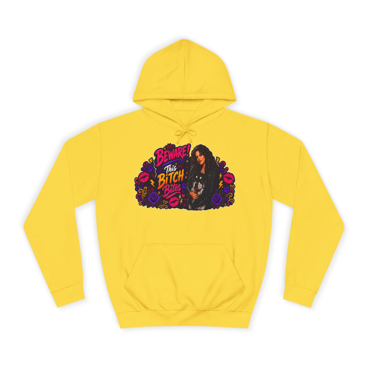 "Beware This Bitch Bites" Floral Graphic Hoodie
