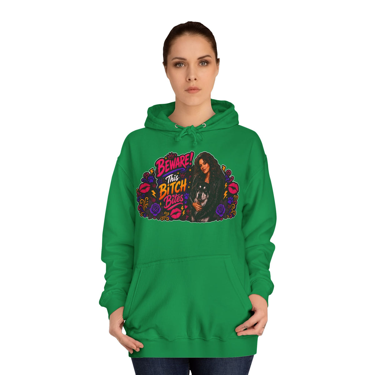 "Beware This Bitch Bites" Floral Graphic Hoodie