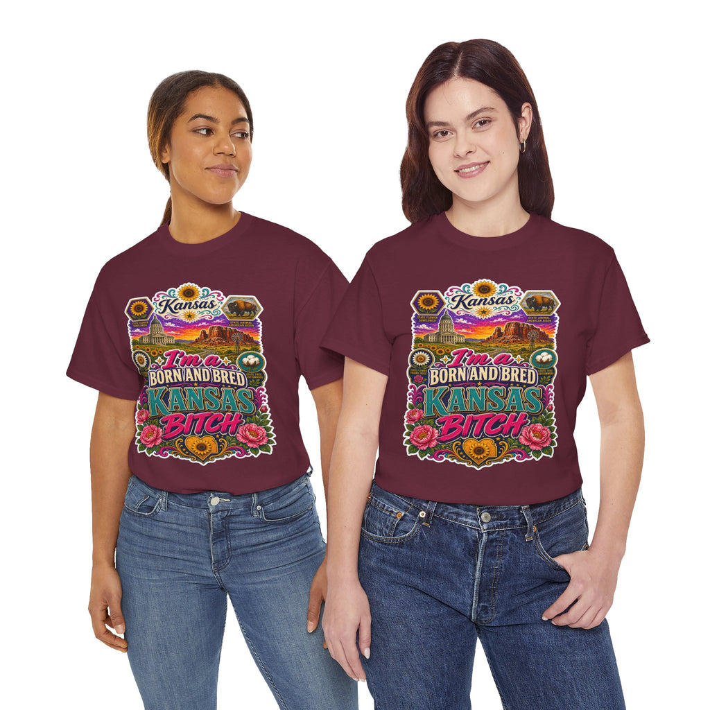 Kansas Born and Bred T-Shirt — "I'm a Born and Bred Kansas Bitch" Graphic Tee