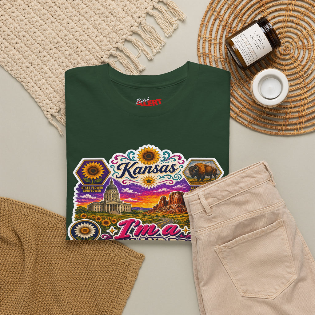 Kansas Born and Bred T-Shirt — "I'm a Born and Bred Kansas Bitch" Graphic Tee