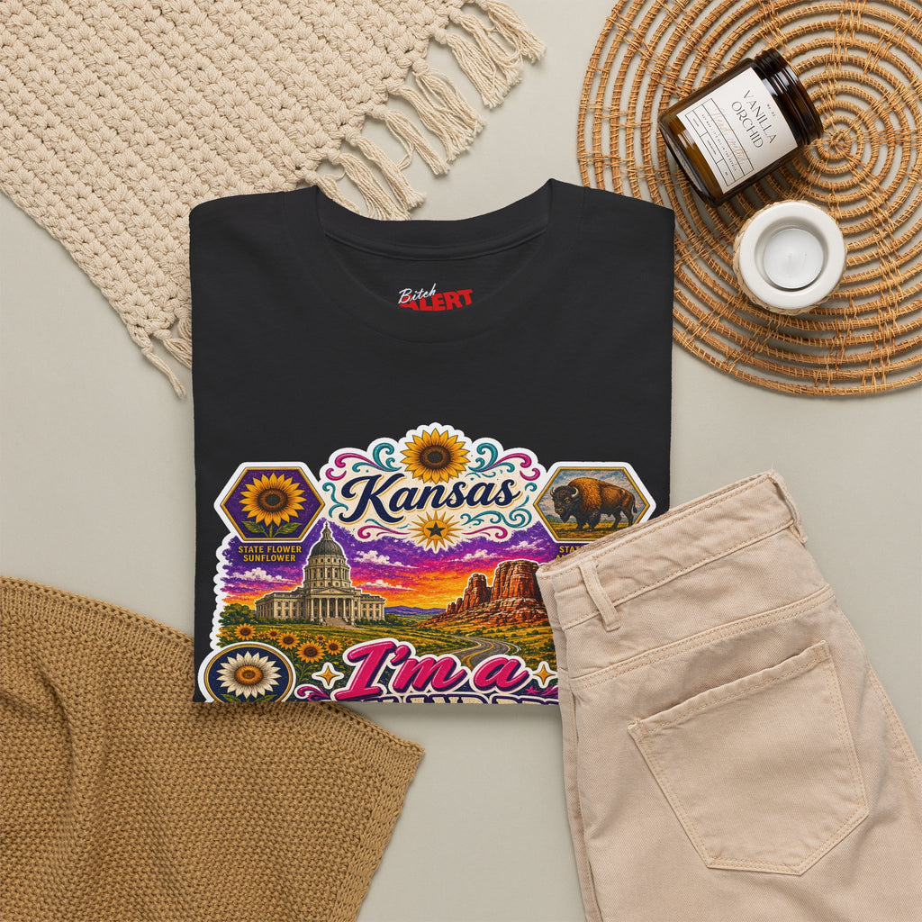 Kansas Born and Bred T-Shirt — "I'm a Born and Bred Kansas Bitch" Graphic Tee
