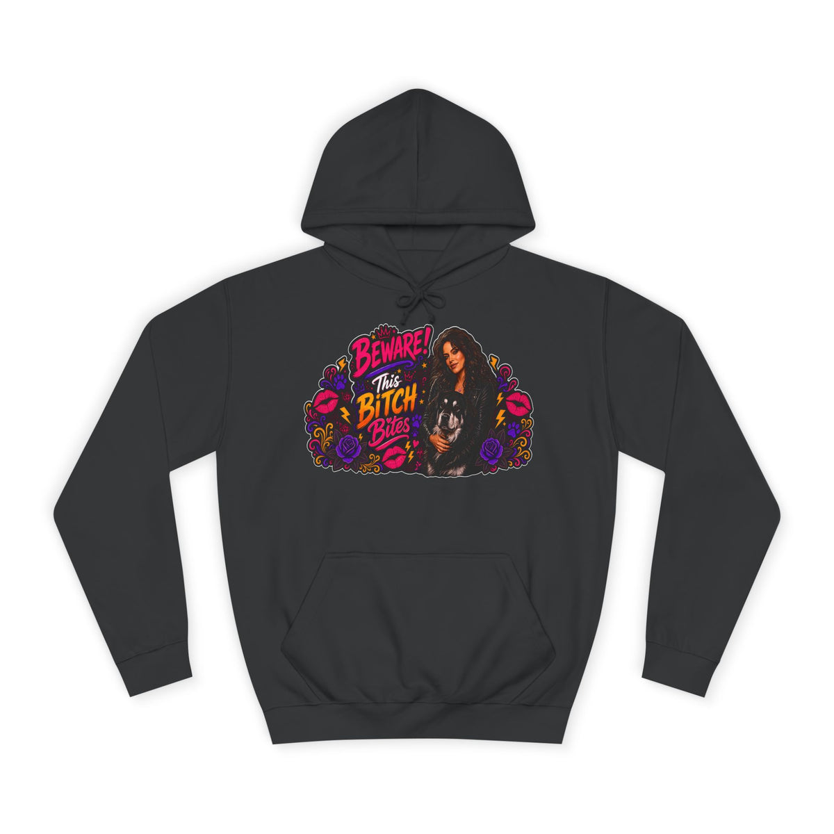 "Beware This Bitch Bites" Floral Graphic Hoodie