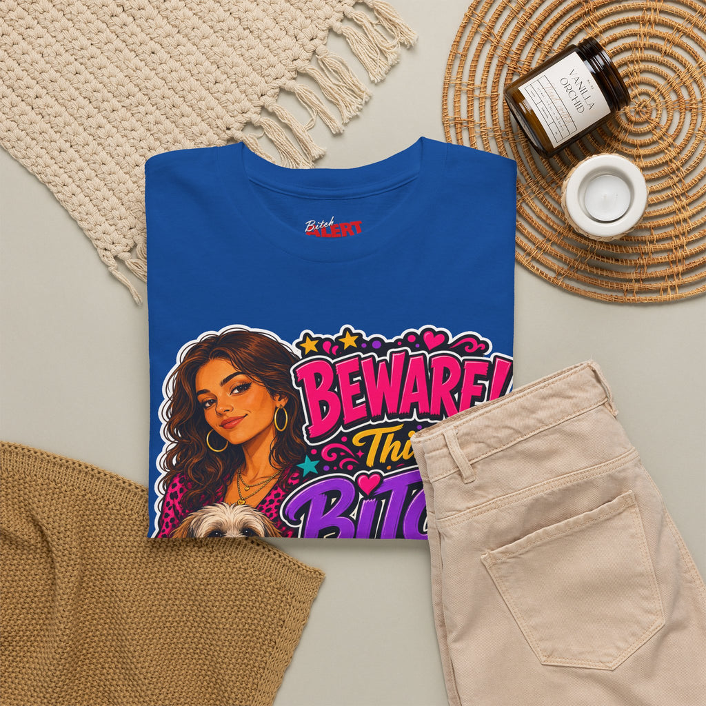 "Beware! This Bitch Bites" Colorful Dog & Woman Graphic Tee