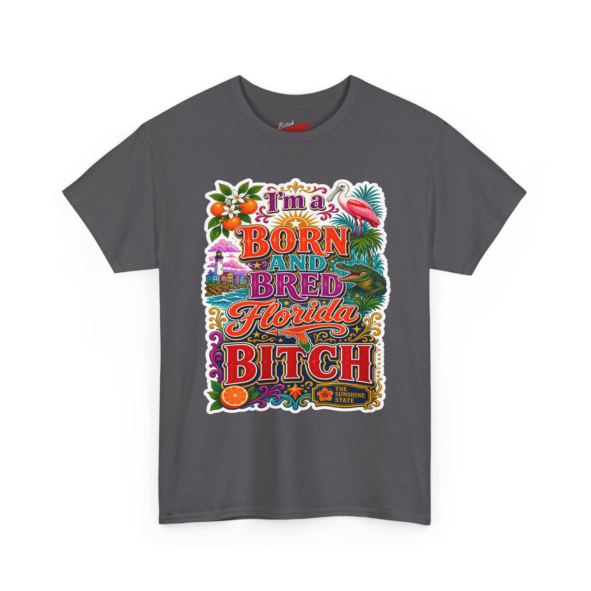 Florida Born & Bred Tee — "I'm a Born and Bred Florida Bitch" Colorful Retro State Pride T-Shirt
