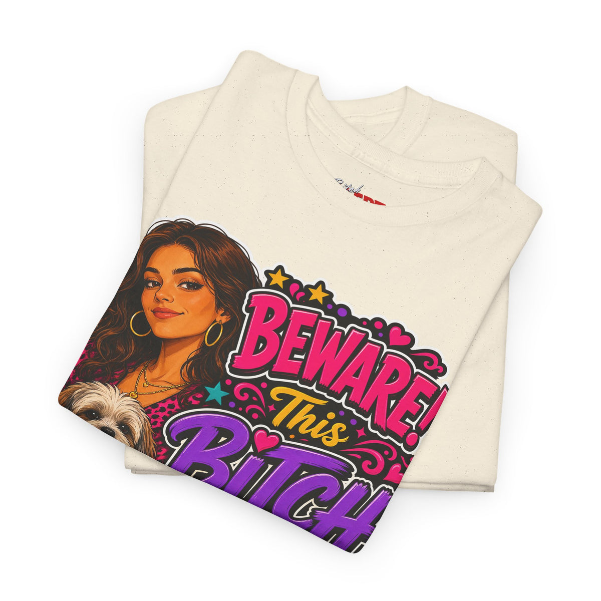 "Beware! This Bitch Bites" Colorful Dog & Woman Graphic Tee