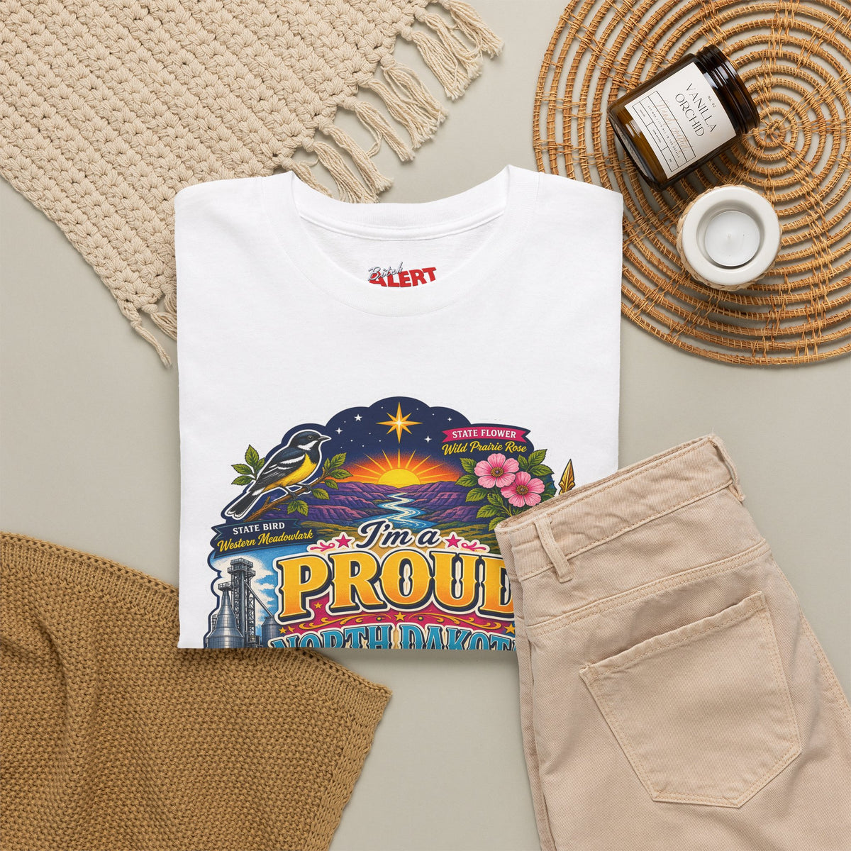 North Dakota Proud T-Shirt — "Proud North Dakota Bitch" Retro State Pride Tee