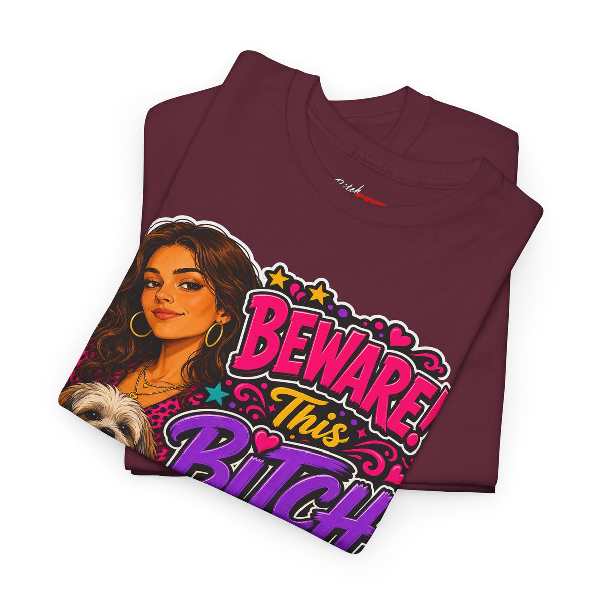 "Beware! This Bitch Bites" Colorful Dog & Woman Graphic Tee