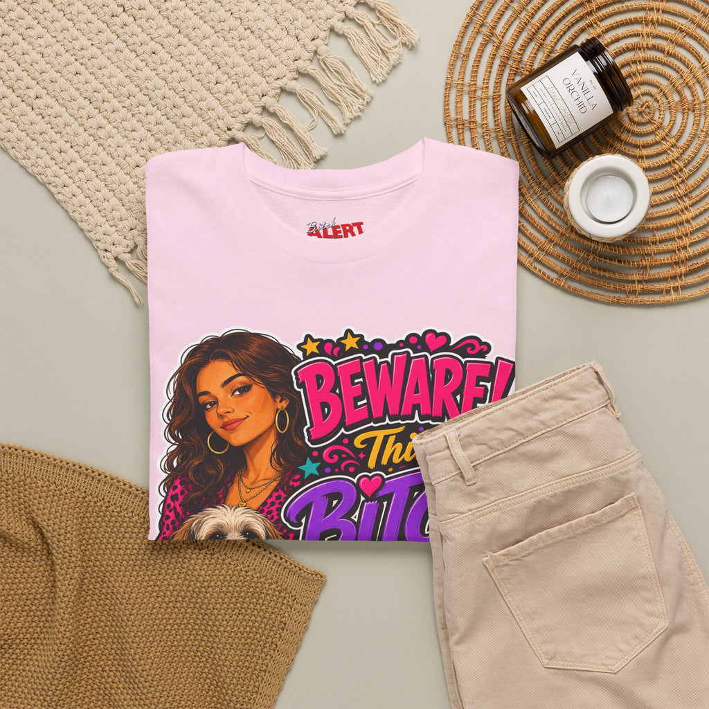 "Beware! This Bitch Bites" Colorful Dog & Woman Graphic Tee