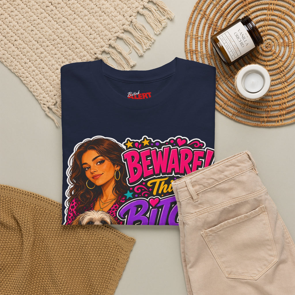 "Beware! This Bitch Bites" Colorful Dog & Woman Graphic Tee
